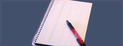 Graphic depicting pen and notepad for illustrative purposes